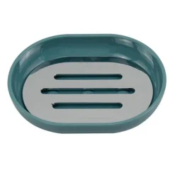 PIATTINO PORTA SAPONE SAPONETTA VERDE PETROLIO SILVER BAGNO 12.5 X 9.5 CM 69476