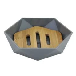 PIATTINO PORTA SAPONE SAPONETTA FORMA ESAGONALE GEOMETRICO GRIGIO LEGNO DA BAGNO 10848