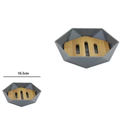 PIATTINO PORTA SAPONE SAPONETTA FORMA ESAGONALE GEOMETRICO GRIGIO LEGNO DA BAGNO 10848