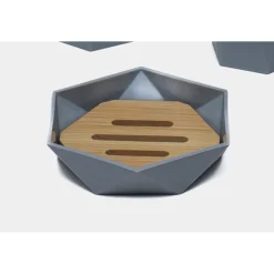 PIATTINO PORTA SAPONE SAPONETTA FORMA ESAGONALE GEOMETRICO GRIGIO LEGNO DA BAGNO 10848