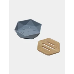 PIATTINO PORTA SAPONE SAPONETTA FORMA ESAGONALE GEOMETRICO GRIGIO LEGNO DA BAGNO 10848