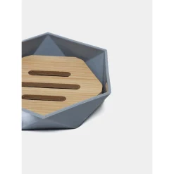 PIATTINO PORTA SAPONE SAPONETTA FORMA ESAGONALE GEOMETRICO GRIGIO LEGNO DA BAGNO 10848
