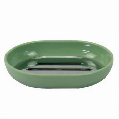PIATTINO PORTA SAPONE SAPONETTA VERDE SILVER ACCESSORI BAGNO 12.5X9.5X2.5CM 79877