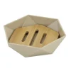 PIATTINO PORTA SAPONE SAPONETTA FORMA ESAGONALE GEOMETRICO BEIGE LEGNO DA BAGNO 10843