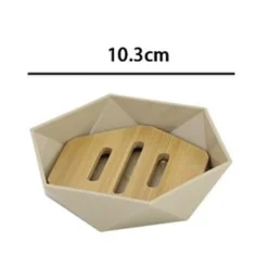 PIATTINO PORTA SAPONE SAPONETTA FORMA ESAGONALE GEOMETRICO BEIGE LEGNO DA BAGNO 10843