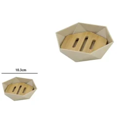 PIATTINO PORTA SAPONE SAPONETTA FORMA ESAGONALE GEOMETRICO BEIGE LEGNO DA BAGNO 10843