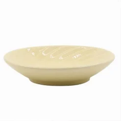 PIATTINO PORTA SAPONE SAPONETTA CERAMICA RIGATA SPIRALE GIALLO TONDO BAGNO 79962