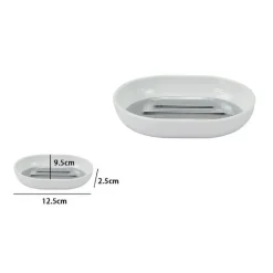 PIATTINO PORTA SAPONE SAPONETTA BIANCO SILVER ACCESSORI BAGNO 12.5 X 9.5CM 79865