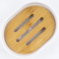 PIATTINO PORTA SAPONE SAPONETTA BIANCO LEGNO ACCESSORI BAGNO 12.5 X 9.5 CM 69480