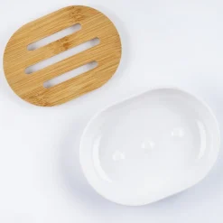 PIATTINO PORTA SAPONE SAPONETTA BIANCO LEGNO ACCESSORI BAGNO 12.5 X 9.5 CM 69480