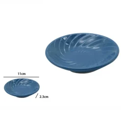 PIATTINO PORTA SAPONE SAPONETTA IN CERAMICA RIGATA SPIRALE BLU TONDO BAGNO 79956