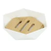 PIATTINO PORTA SAPONE SAPONETTA FORMA ESAGONALE GEOMETRICO BIANCO LEGNO DA BAGNO 10838
