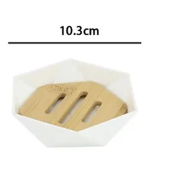 PIATTINO PORTA SAPONE SAPONETTA FORMA ESAGONALE GEOMETRICO BIANCO LEGNO DA BAGNO 10838