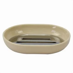 PIATTINO PORTA SAPONE SAPONETTA BEIGE SILVER ACCESSORI BAGNO 12.5 X 9.5 CM 79883