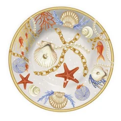 PIATTO FONDO DA PORTATA CON CONCHIGLIE CORALLI STILE MARINO CENTROTAVOLA DIAM 23