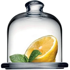 PIATTO IN VETRO TRASPARENTE PER DOLCI FRUTTA CON CUPOLA IN VETRO CM 10,5H DIAM.10