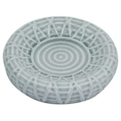 PIATTO PIATTINO PORTA SAPONE SAPONETTA BAGNO CERAMICA GRIGIO EFFETTO RETE 79280