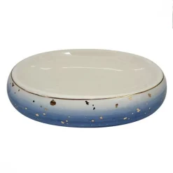 PIATTO PIATTINO PORTA SAPONE SAPONETTA BAGNO IN CERAMICA BIANCO BLU ARREDO 79968