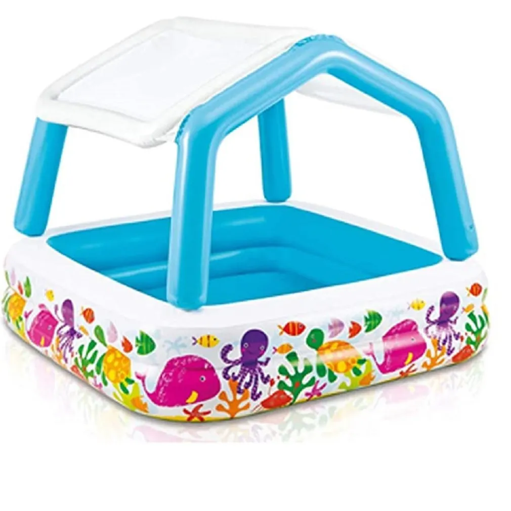 PISCINA ACQUARIO PARASOLE RIMOVIBILE MULTICOLORE GONFIABILE 157X157X122CM 57470