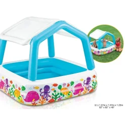 PISCINA ACQUARIO PARASOLE RIMOVIBILE MULTICOLORE GONFIABILE 157X157X122CM 57470