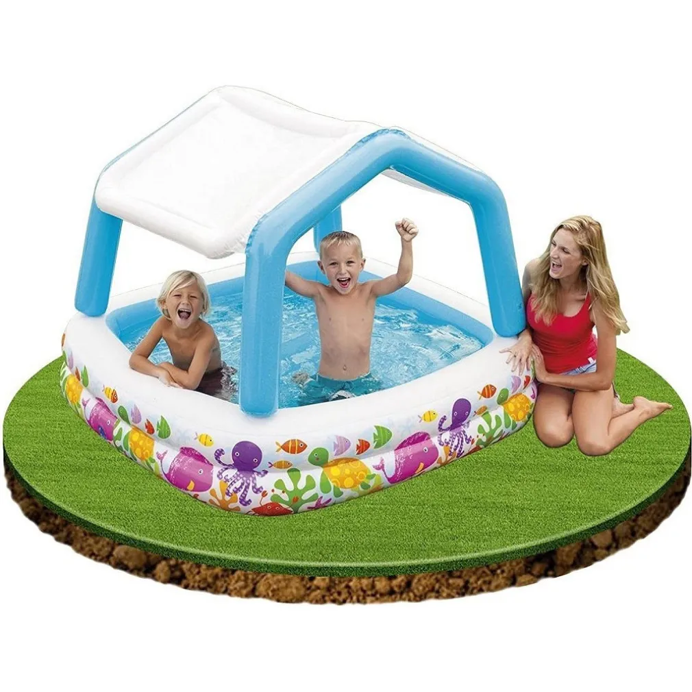 PISCINA ACQUARIO PARASOLE RIMOVIBILE MULTICOLORE GONFIABILE 157X157X122CM 57470