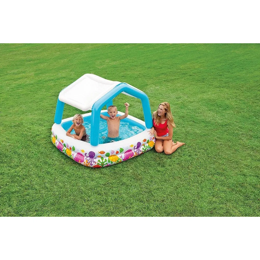 PISCINA ACQUARIO PARASOLE RIMOVIBILE MULTICOLORE GONFIABILE 157X157X122CM 57470
