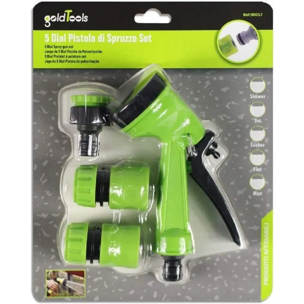 PISTOLA A SPRUZZO MULTIGETTO IRRIGATORE A 5 GETTI 3 RACCORDI PER GIARDINO 90017