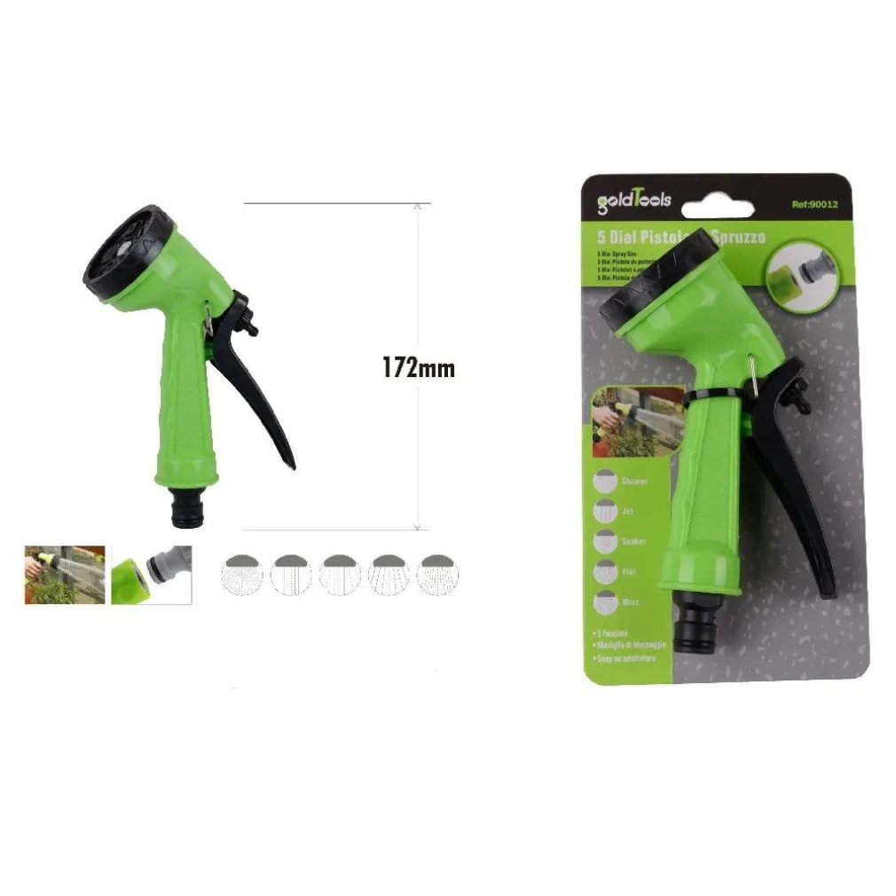 PISTOLA DI SPRUZZO 5 FUNZIONI PER IRRIGAZIONE GIARDINO IN PLASTICA 172MM 90012
