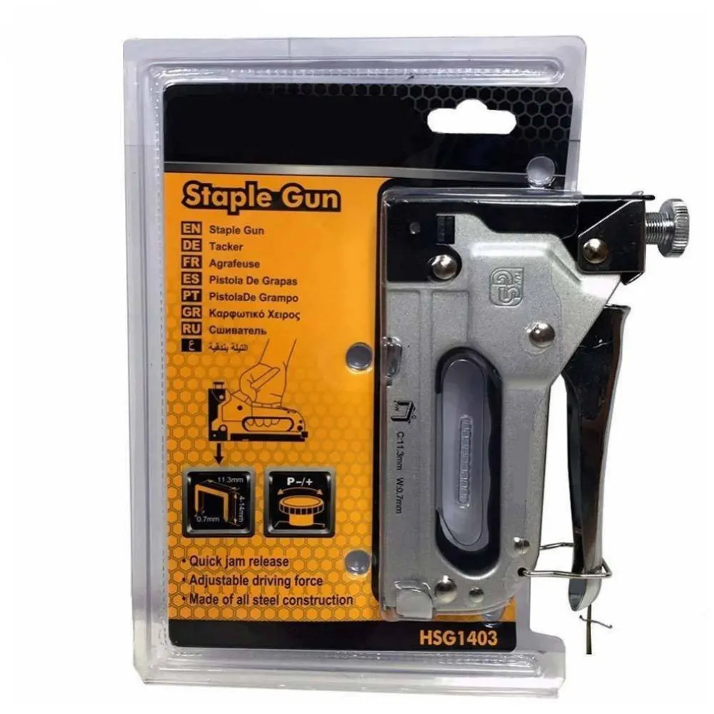 PISTOLA GRAFFATRICE IN METALLO BLOCCO DI SICUREZZA E REGOLAZIONE POTENZA