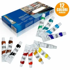 PITTURA ACRILICA CONFEZIONE 12 PEZZI ACQUERELLI VARI COLORI TUBO 12 ML