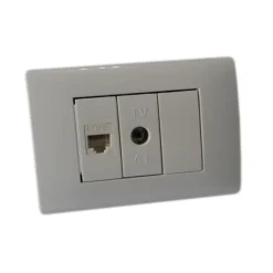 PLACCA PLACCHETTA 3 POSTI COMPLETA 1 PRESA TV 1 PRESA ETHERNET RJ45 INCASSO 503
