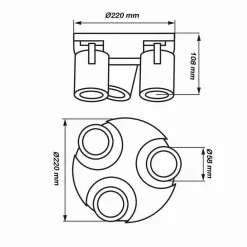 PLAFONIERA 3 DIFFUSORI ORIENTABILE SOFFITTO PARETE TONDA GU10 BIANCO NERO TH8804