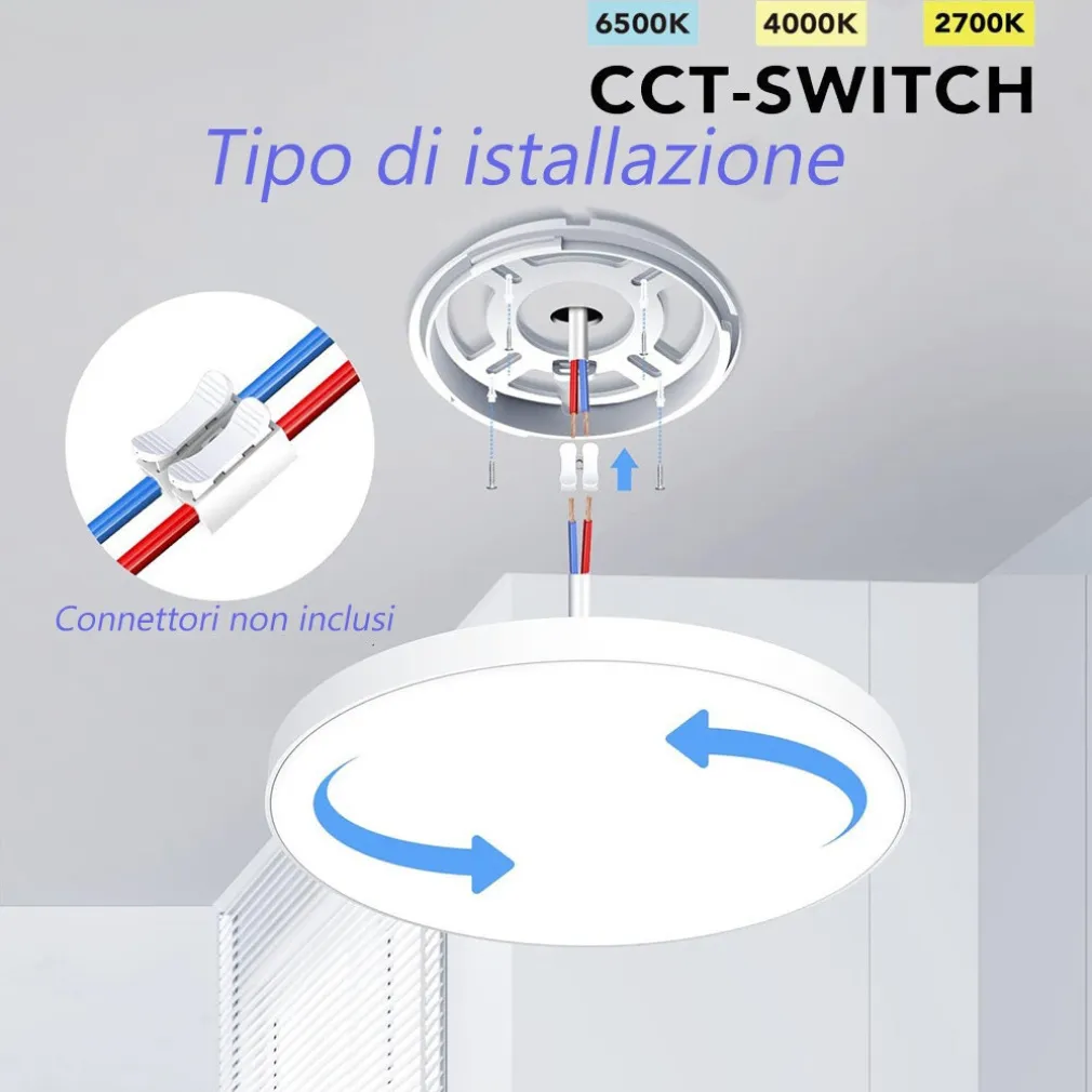 PLAFONIERA A LED SLIM 45 W IP40 CON TECNOLOGIA CCT DA 6500K A 2700K CON SWITCH LV600-3C