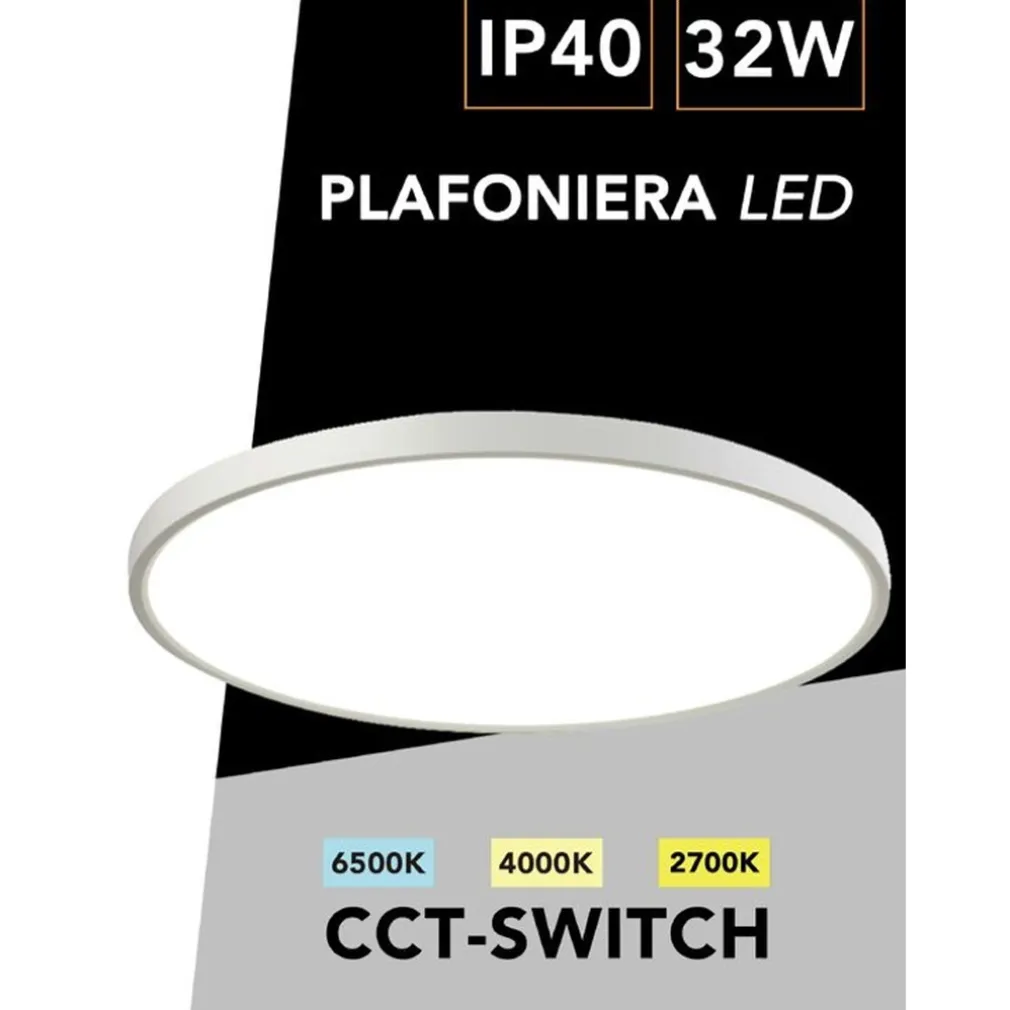 PLAFONIERA A LED SLIM 32W IP40 CON TECNOLOGIA CCT DA 6500K A 2700K CON SWITCH LV400-3C
