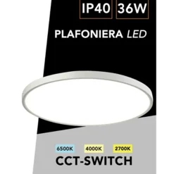 PLAFONIERA A LED SLIM 36W IP40 CON TECNOLOGIA CCT DA 6500K A 2700K CON SWITCH LV480-3C