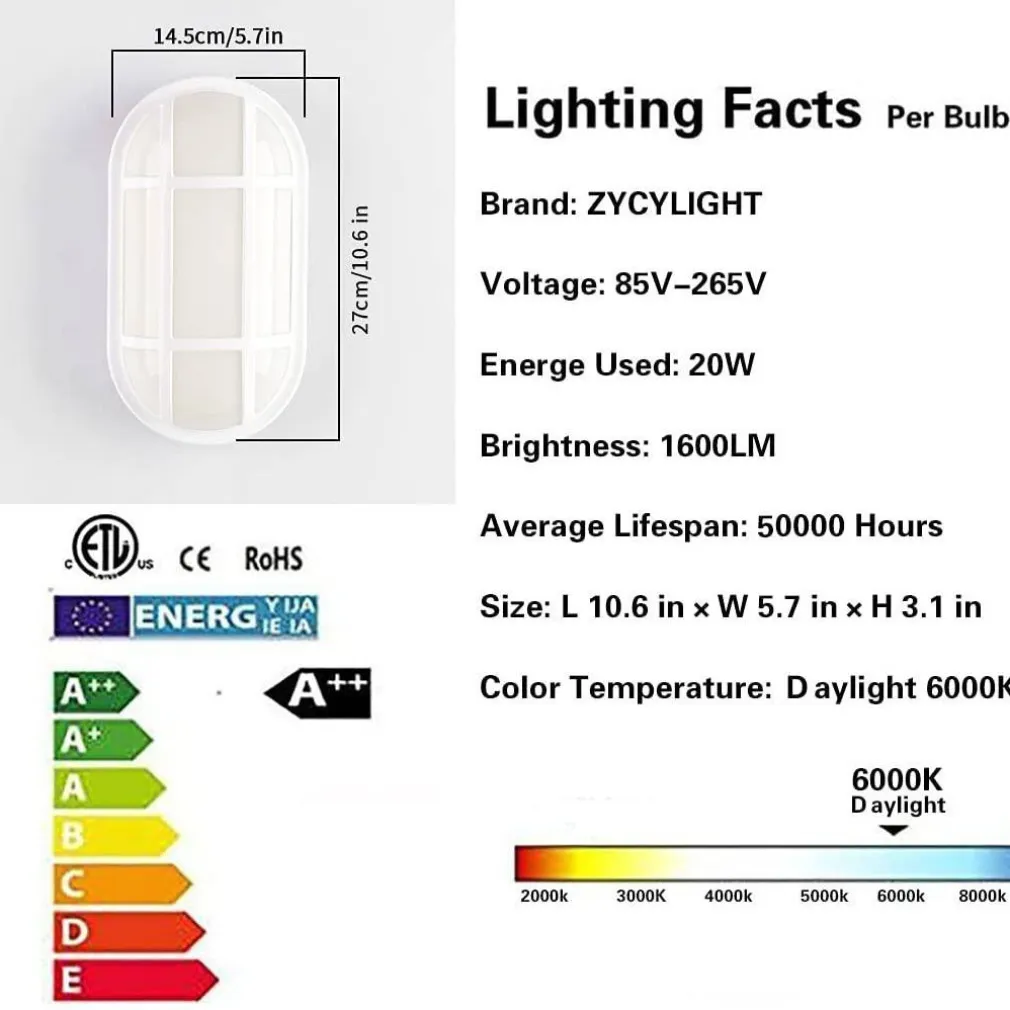 PLAFONIERA APPLIQUE A LED OVALE TARTARUGA LUCE BIANCA 6500K 20W PER ESTERNO IP65