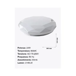 PLAFONIERA DA SOFFITTO FARETTO LED 24W TONDO ESAGONALE PANNELLO LUCE 2160LM 39CM DESIGN