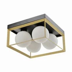 PLAFONIERA DA SOFFITTO LAMPADA IN METALLO NERO BRONZO CON 4 SFERE VETRO G9 C76-4