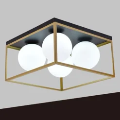 PLAFONIERA DA SOFFITTO LAMPADA IN METALLO NERO BRONZO CON 4 SFERE VETRO G9 C76-4