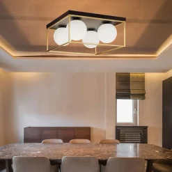 PLAFONIERA DA SOFFITTO LAMPADA IN METALLO NERO BRONZO CON 4 SFERE VETRO G9 C76-4