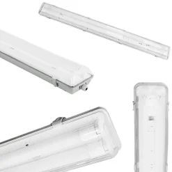 PLAFONIERA DOPPIA PER TUBI LED T8 IN PLASTICA DA 150CM TRASPARENTE IMPERMEABILE