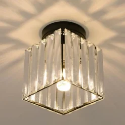PLAFONIERA LAMPADA DA SOFFITTO A CUBO NERO ATTACCO E27 IN CRISTALLO DESIGN ELEGANTE