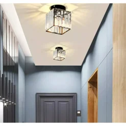 PLAFONIERA LAMPADA DA SOFFITTO A CUBO NERO ATTACCO E27 IN CRISTALLO DESIGN ELEGANTE