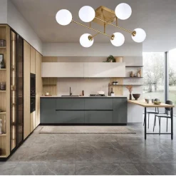 PLAFONIERA LAMPADARIO DA SOFFITTO BRONZO MINIMAL STRUTTURA METALLO 6 SFERE ATTACCO G9 C77