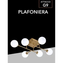 PLAFONIERA LAMPADARIO DA SOFFITTO BRONZO MINIMAL STRUTTURA METALLO 6 SFERE ATTACCO G9 C77