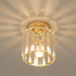 PLAFONIERA LAMPADARIO DA SOFFITTO A CILINDRO ORO E27 IN CRISTALLO DESIGN ELEGANTE