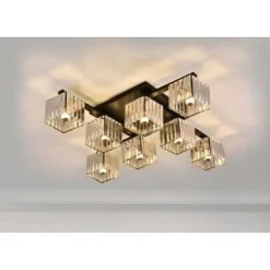 PLAFONIERA LAMPADARIO DA SOFFITTO DESIGN MODERNO CON 8 CUBI E27 CRISTALLO C28-8