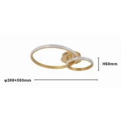 PLAFONIERA LED 48 W 2 CERCHI EFFETTO CRISTALLO CON TELECOMANDO MODERNO ORO 31791