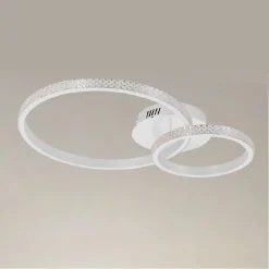 PLAFONIERA LED 48 W 2 CERCHI EFFETTO CRISTALLO TELECOMANDO MODERNO BIANCO 31777