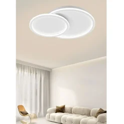 PLAFONIERA LED LAMPADARIO SOFFITTO DESIGN A 2 CERCHI BIANCO MODERNO 45W PN-26-3C
